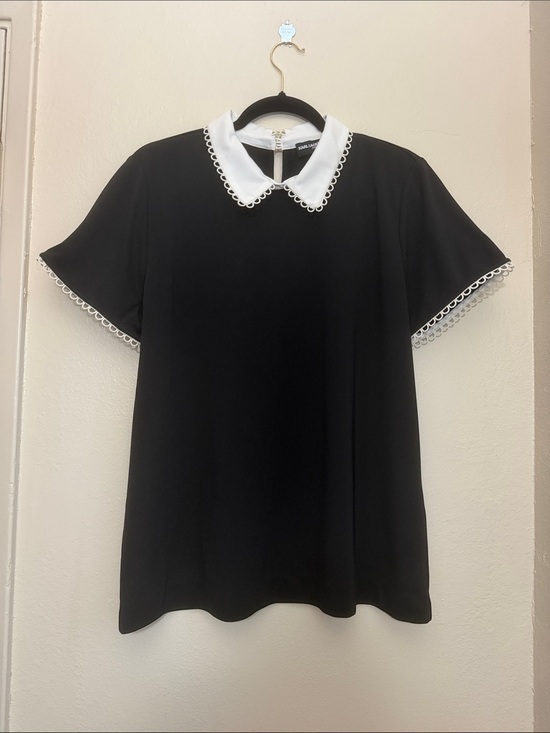 Karl Lagerfeld Tops - Karl Lagerfeld Black Top with White Peter Pan Collar Silent Luxury Size L